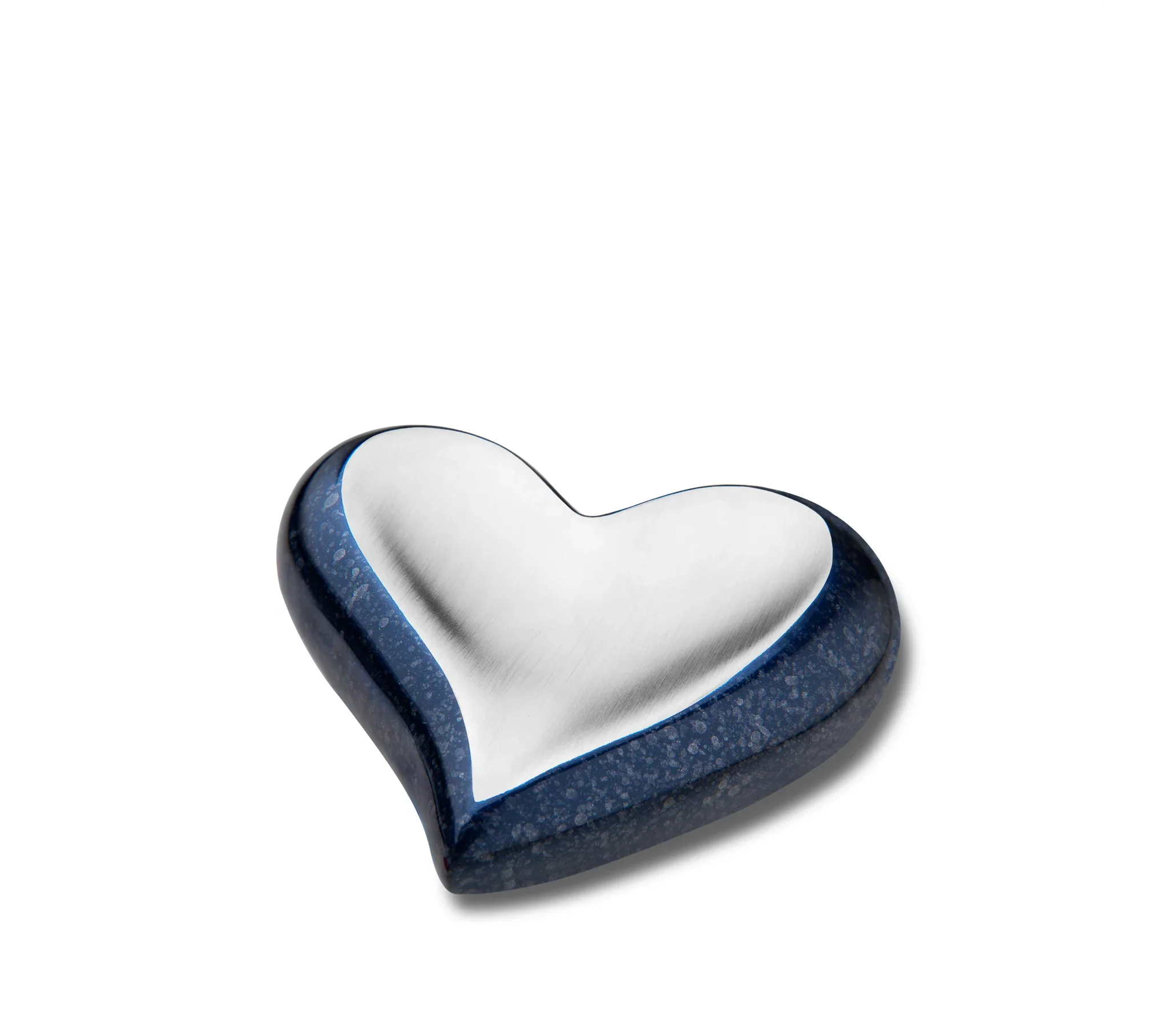 Herz Mini-Urn gesprenkelt Indigo & gebürstet Silber