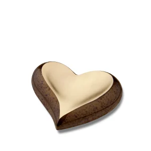 Herz Mini-Urn gesprenkelt Kastanienbraun & gebürstet Gold