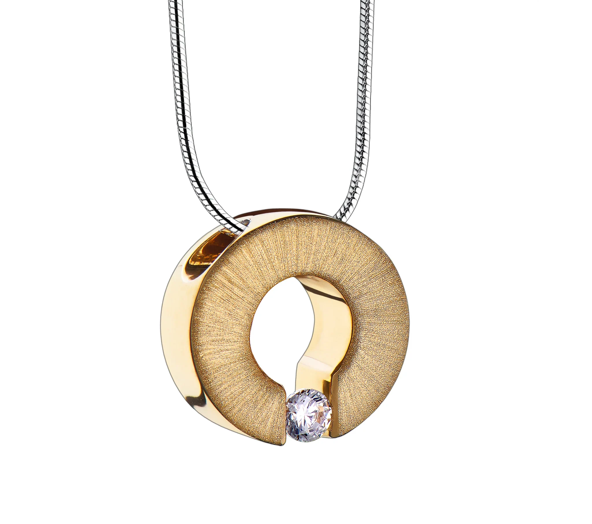 Omega™ Asche Anhänger vergoldet mit Zirkonia Stein & Halskette