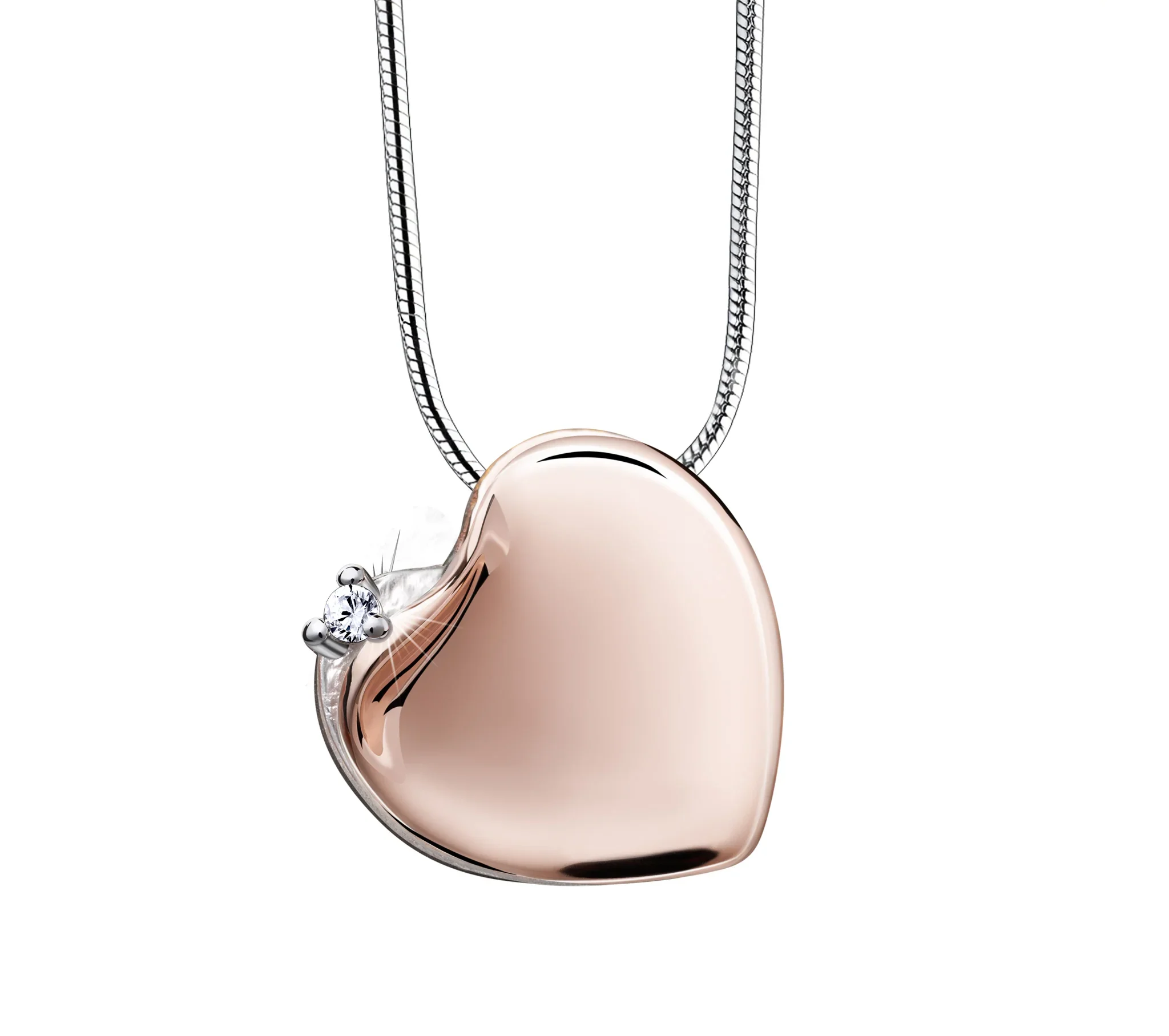 Leaning Heart™ Asche Anhänger rosévergoldet mit Zirkonia Stein