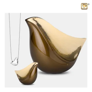 LoveBird™ große Urne Vogel Bronze & gehämmertes Gold – Bild 7