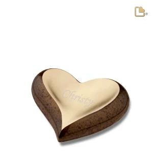 Herz Mini-Urn gesprenkelt Kastanienbraun & gebürstet Gold – Bild 4