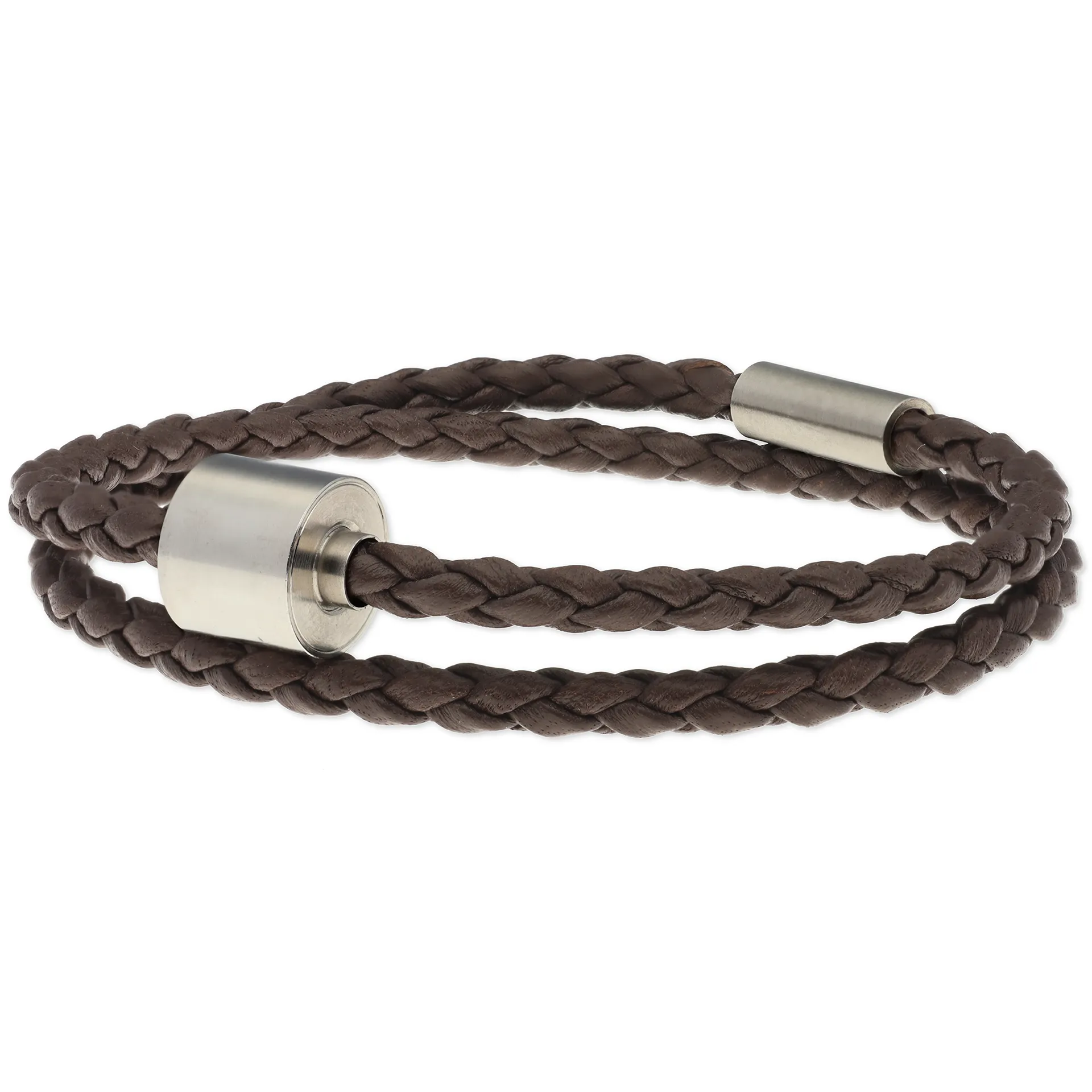 Herren-Aschearmband geflochtenes leder Braun & Edelstahl