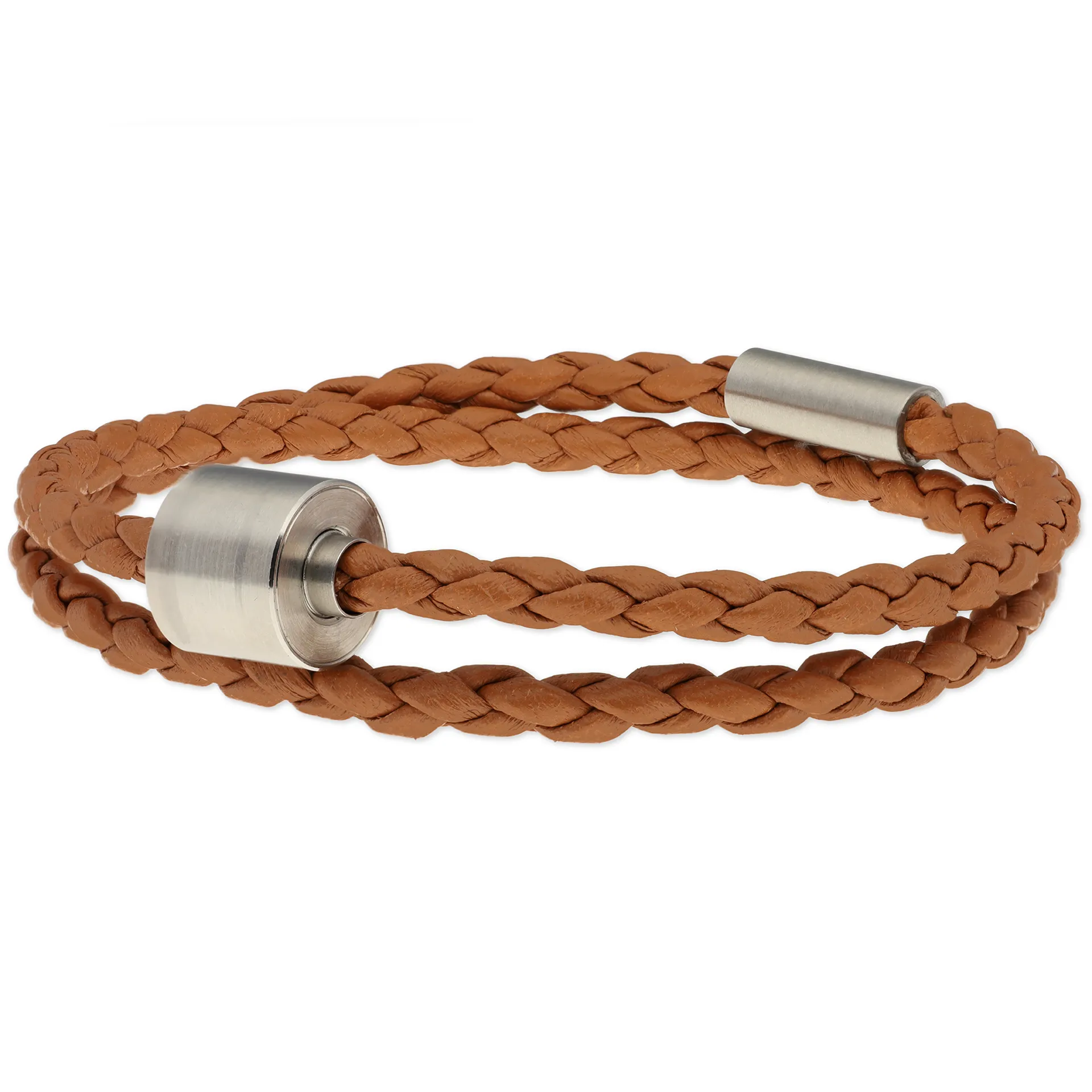 Herren-Aschearmband geflochtenes leder Cognac & Edelstahl