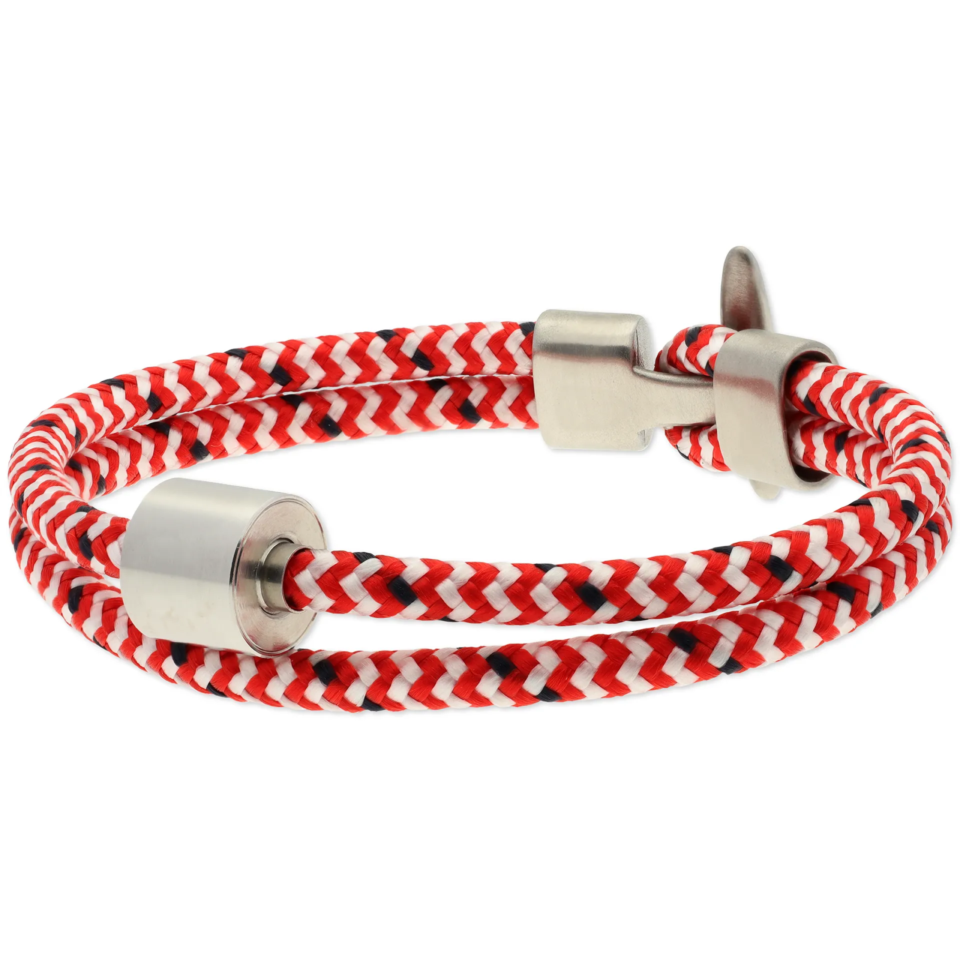 Herren-Aschearmband Cord Rot-Weiß & Edelstahl