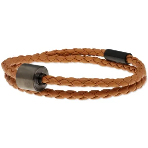 Herren-Aschearmband geflochtenes leder Cognac - Black Edition