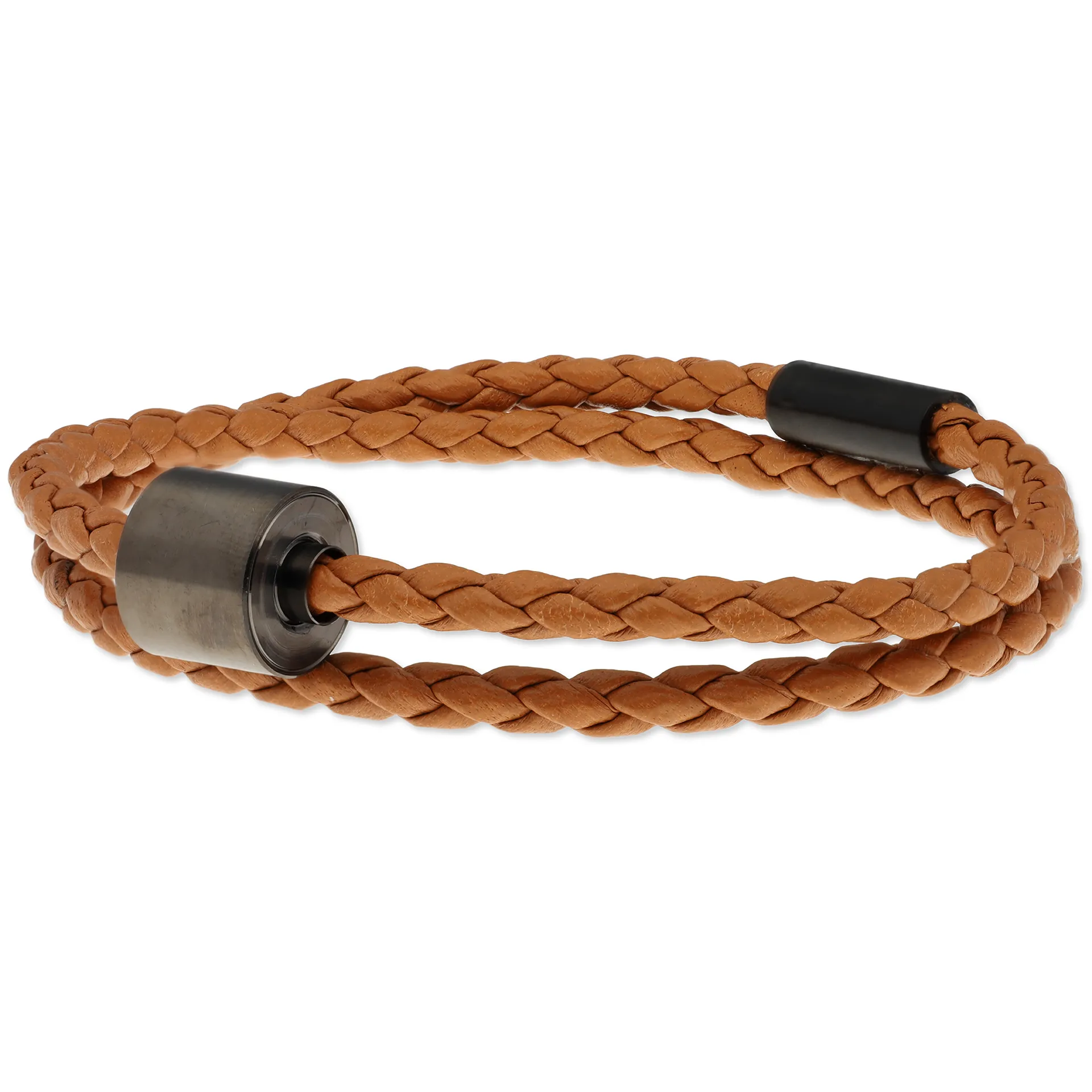 Herren-Aschearmband geflochtenes leder Cognac - Black Edition