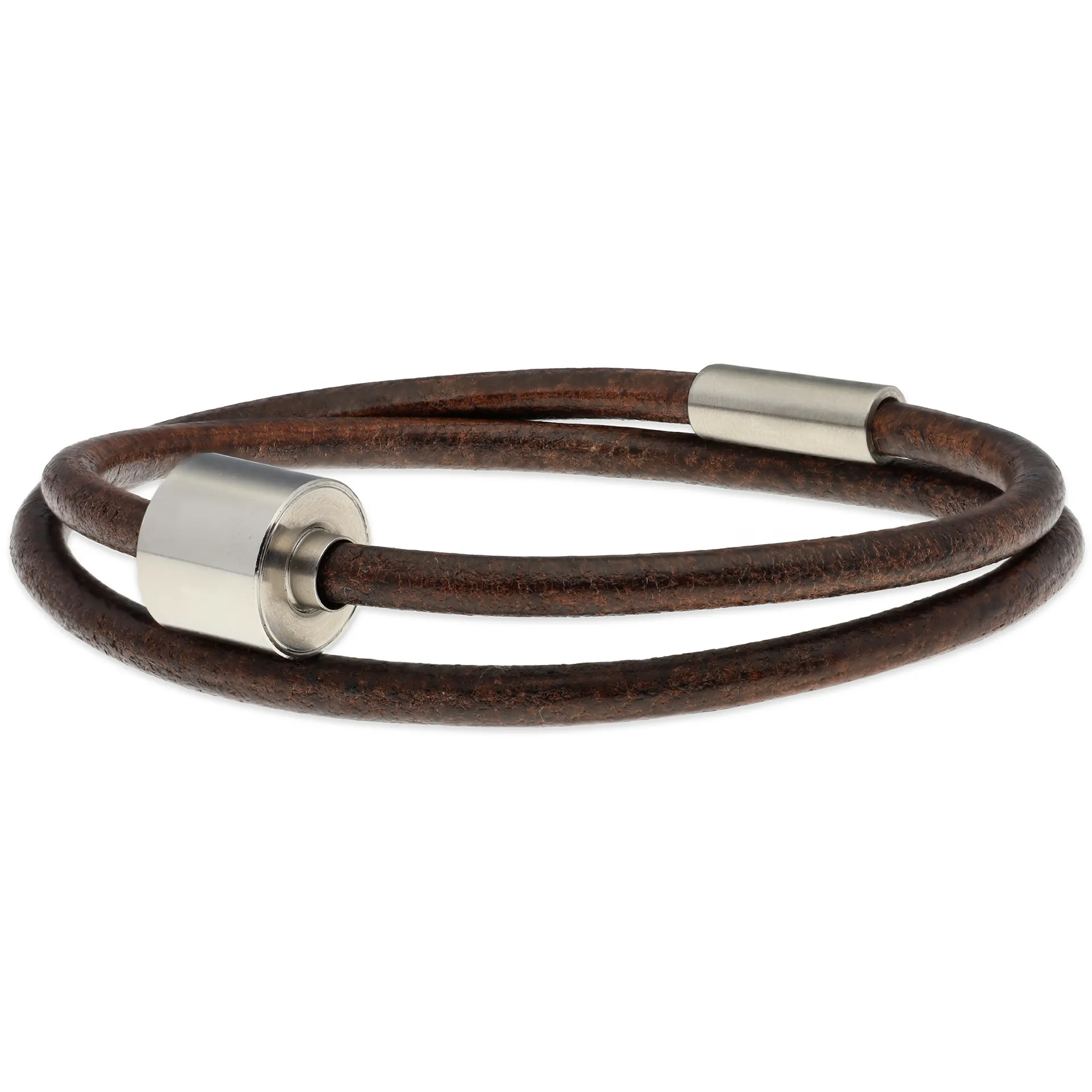 Herren-Aschearmband Glattleder Braun & Edelstahl