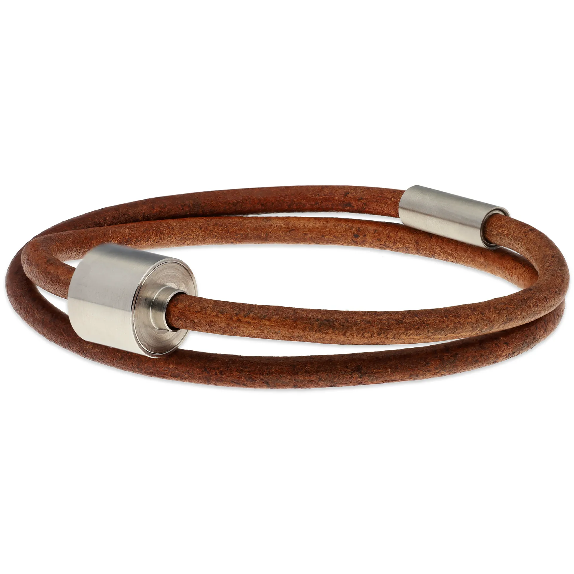 Herren-Aschearmband Glattleder Cognac & Edelstahl