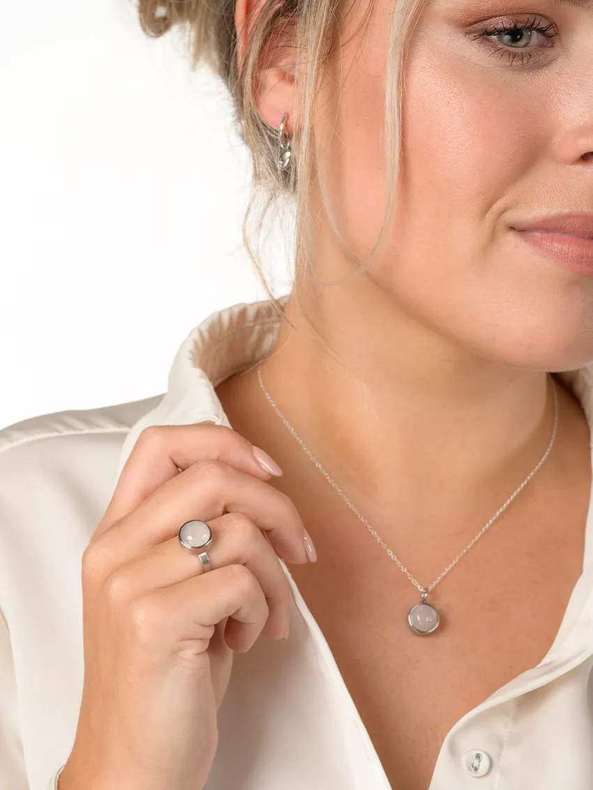 Ring / assieraad rozenkwarts edelstaal 2