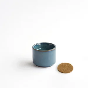 Keramische mini urn theelichthouder Helios groen & blauw open