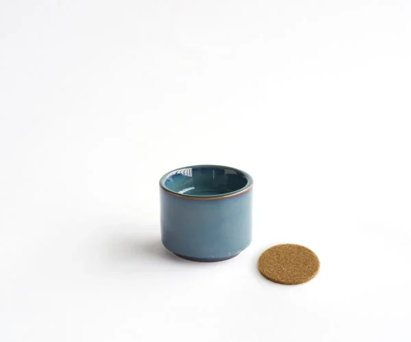 Keramische mini urn theelichthouder Helios groen & blauw open
