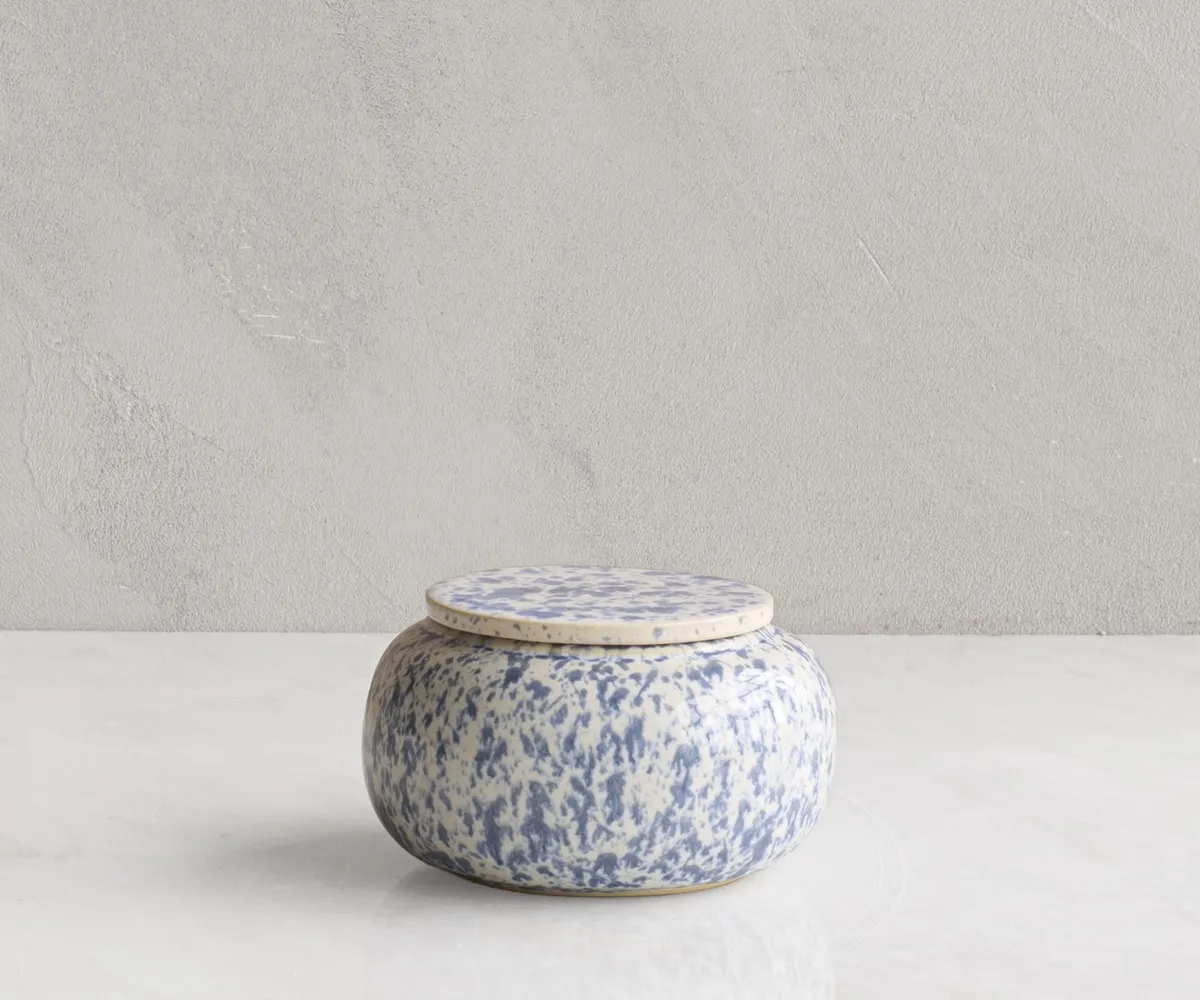 Mini-Urne Seres weiß & blauw gesprenkelt Keramik