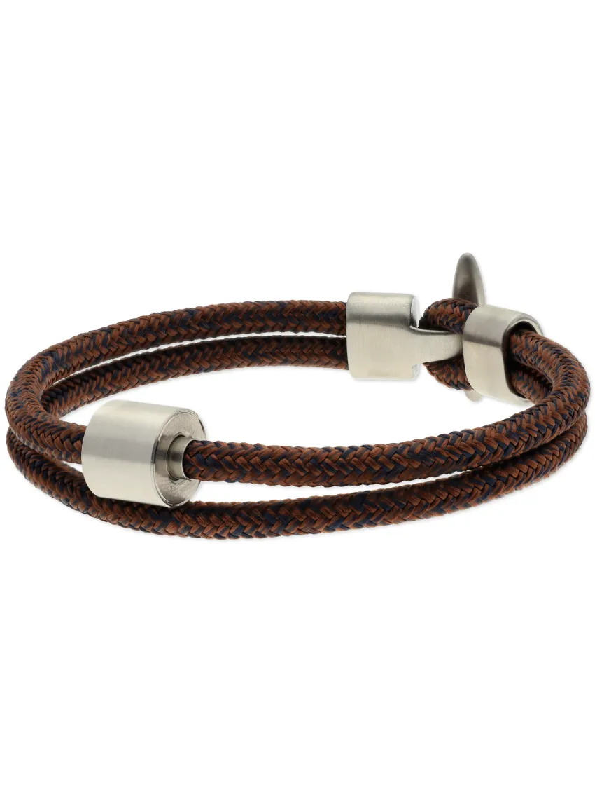 Herren-Aschearmband Cord Braun-Blau & Edelstahl