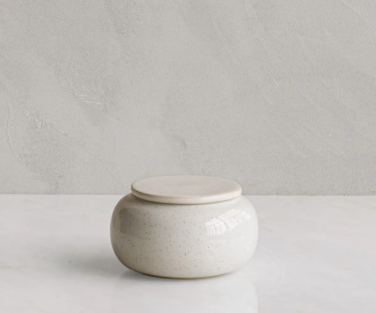Mini-Urne Seres weiß gesprenkelt Keramik