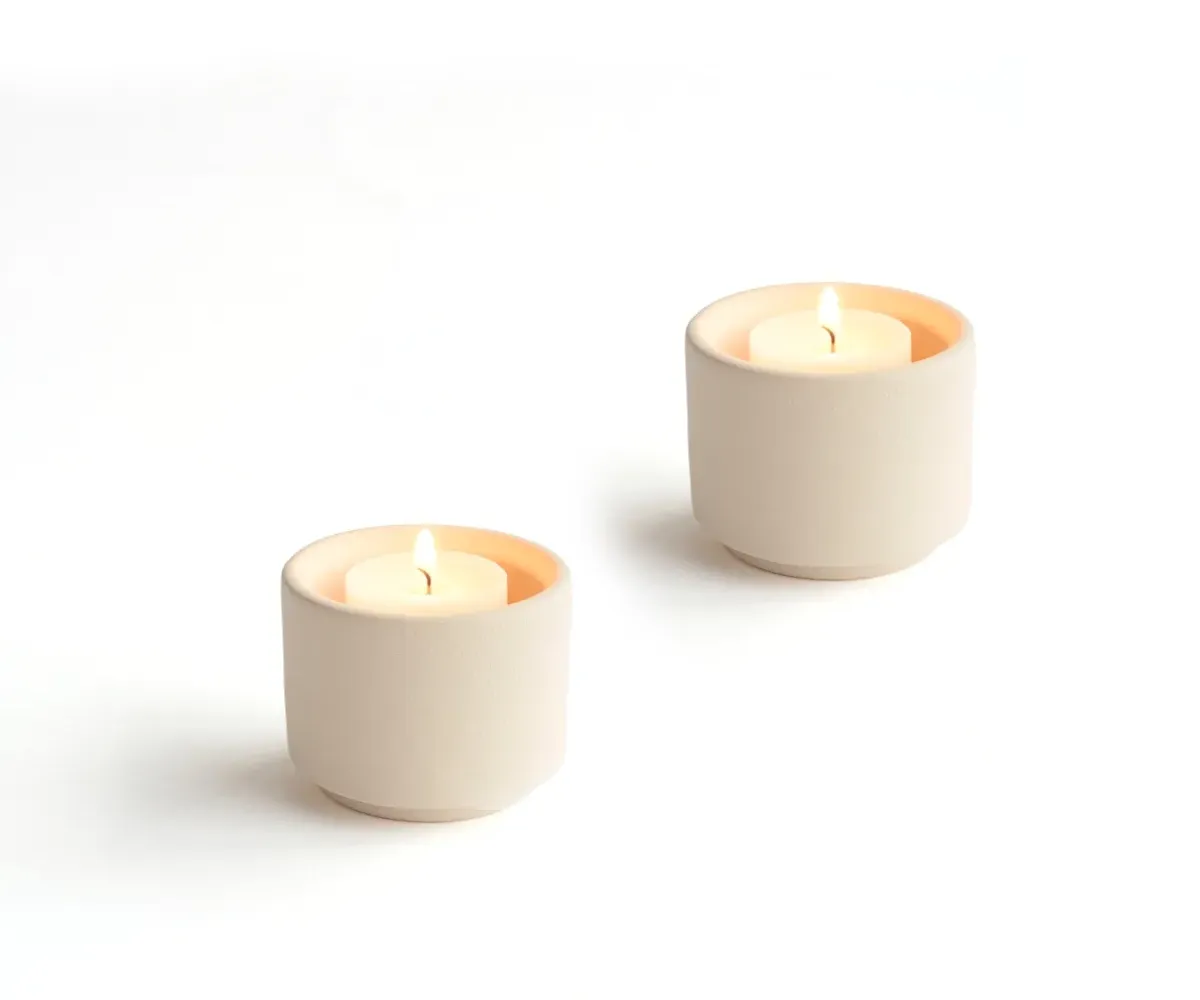 Mini-Urne Teelichthalter Helios beige Engobe 2er-Set