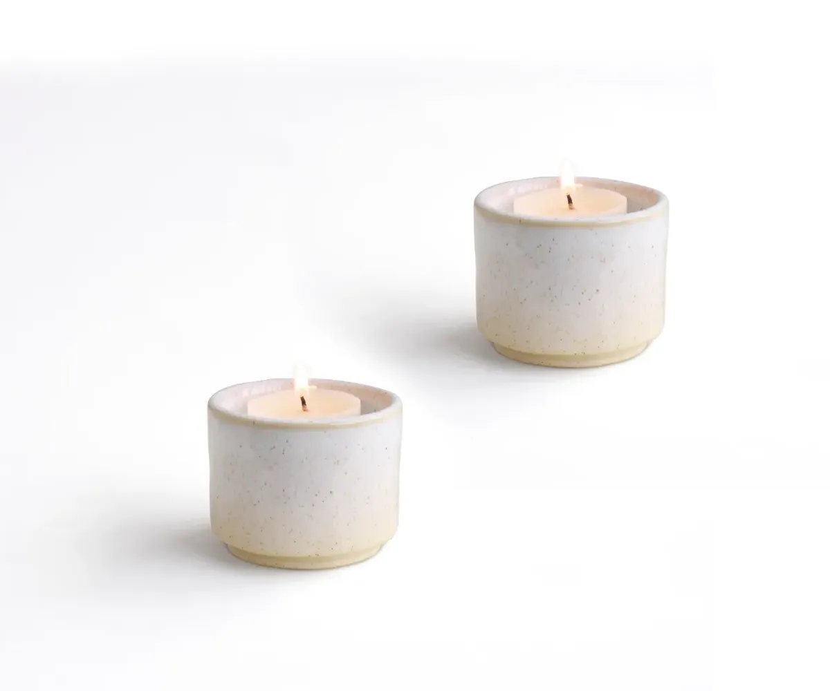 Mini-Urne Teelichthalter Helios weiß gesprenkelt Keramik 2er-Set