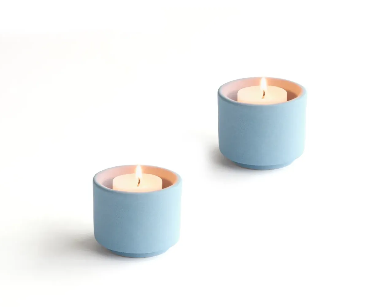 Mini-Urne Teelichthalter Helios graublau Engobe 2er-Set