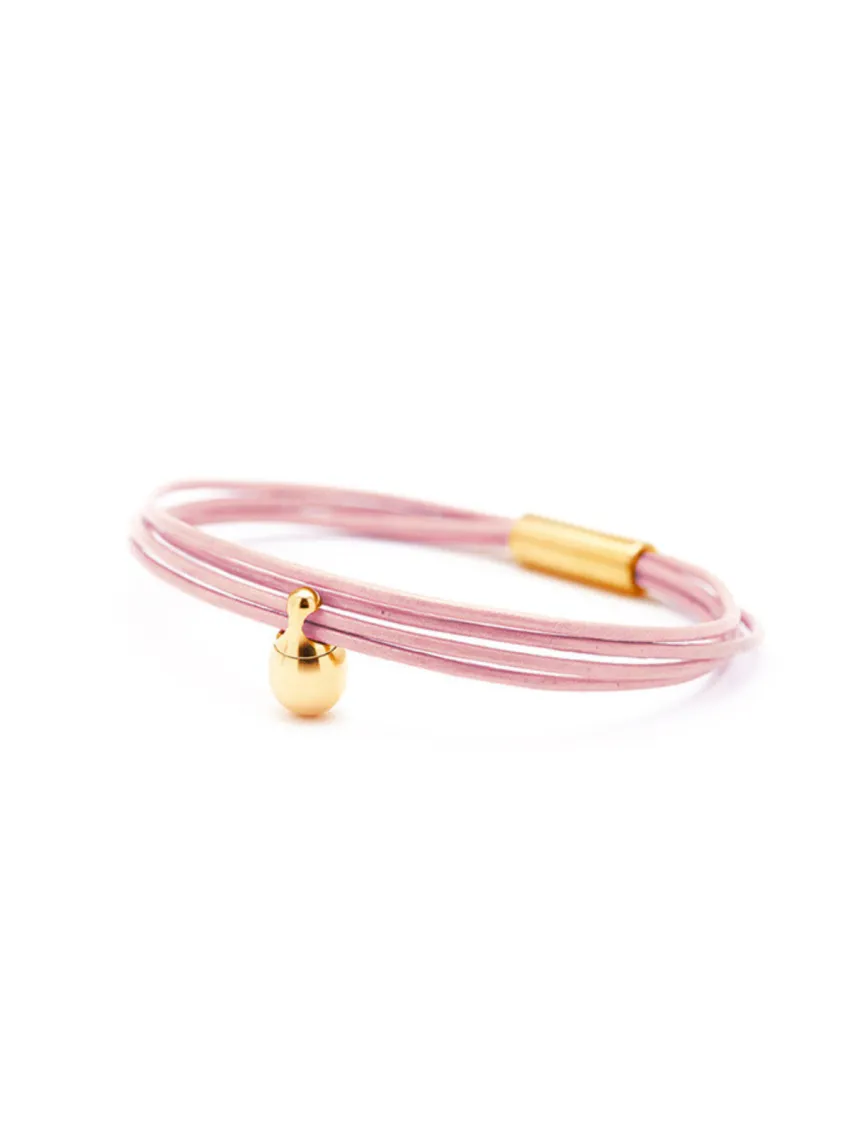 Charm Aschearmband rosa Leder vergoldet